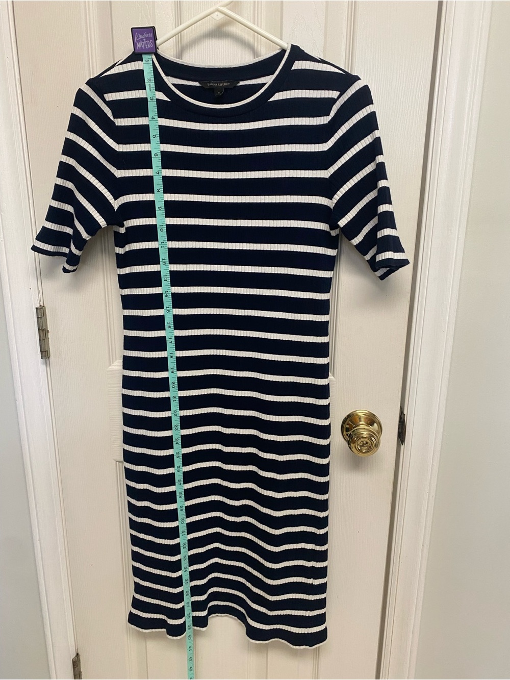 Banana Republic Navy and White Striped Midi Dress - Picture 3 of 3